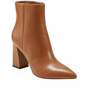 Marc Fisher Gritana Tapered Block Heel Dress Booties. Dark Natural Leather.